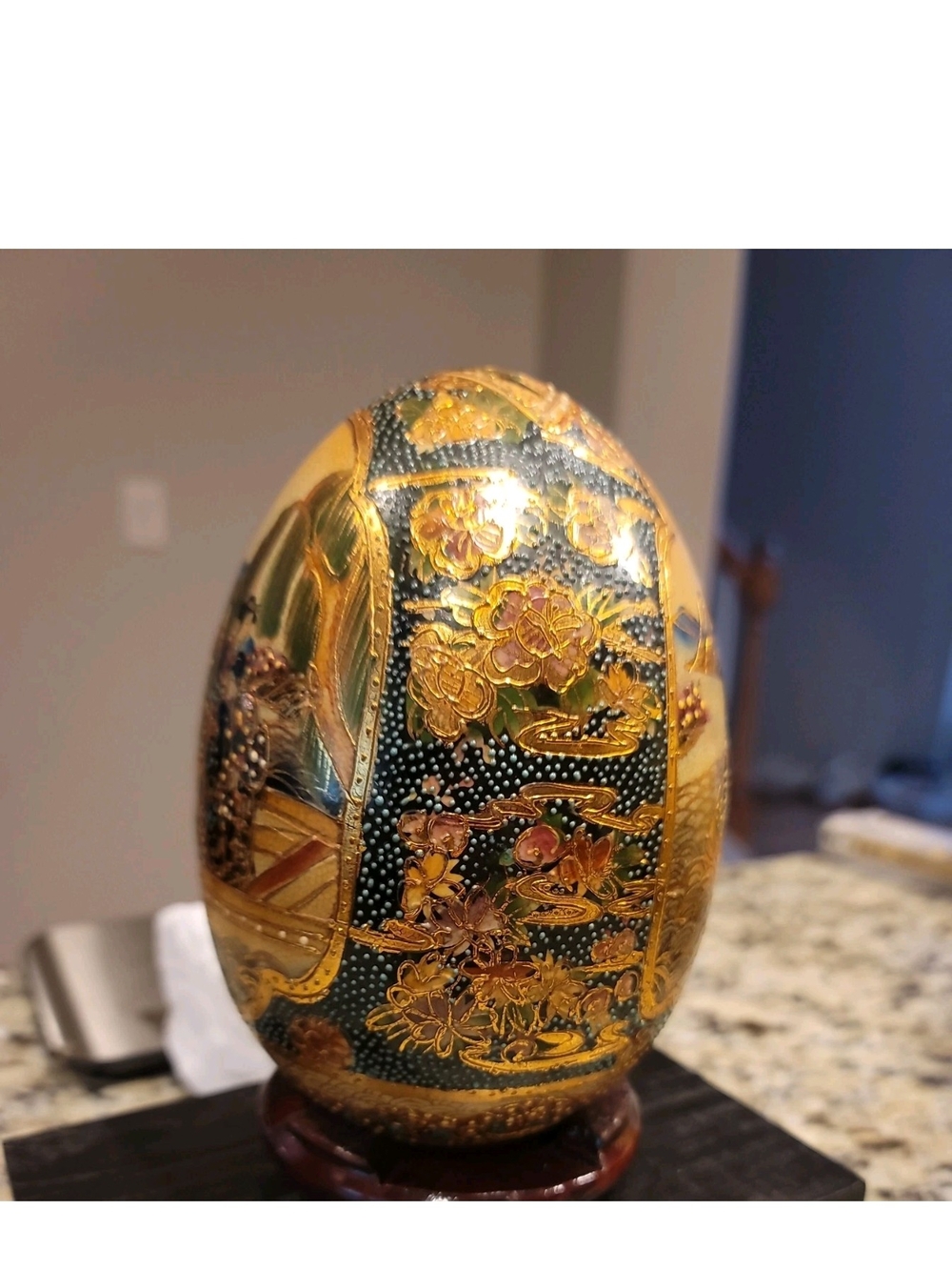 Stunning Satsuma Porcelain Egg/Geisha Women /Hand Painted Gilt 7"/Ships From USA
